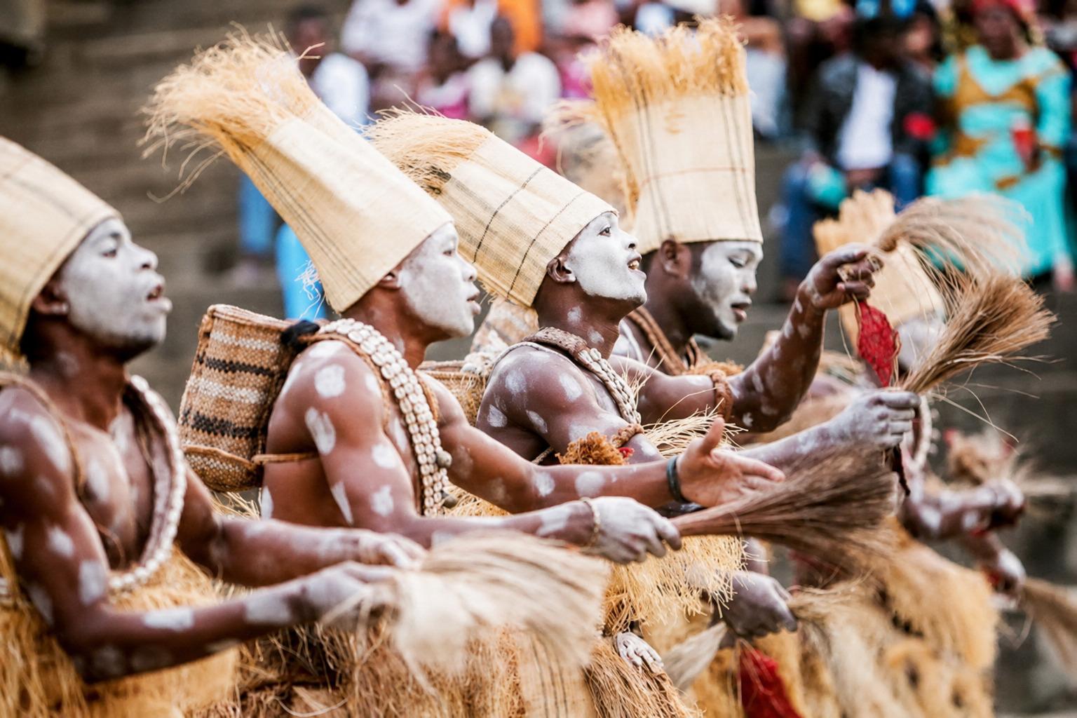 A Bunch Of Bwiti Performers Celebrating