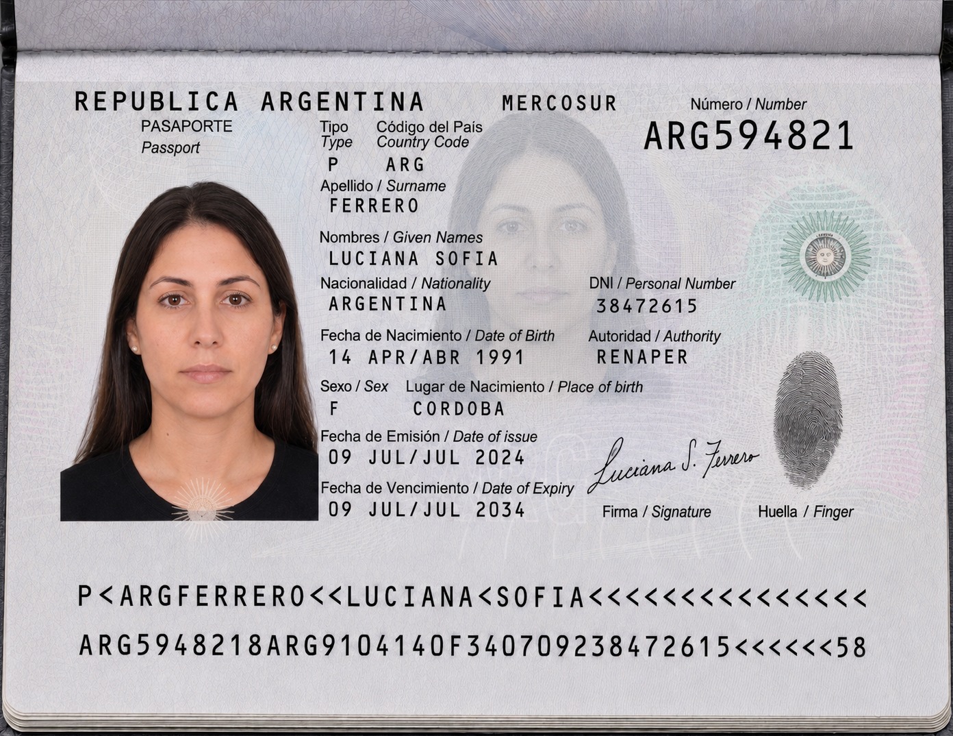 Argentina Passport Bio Page