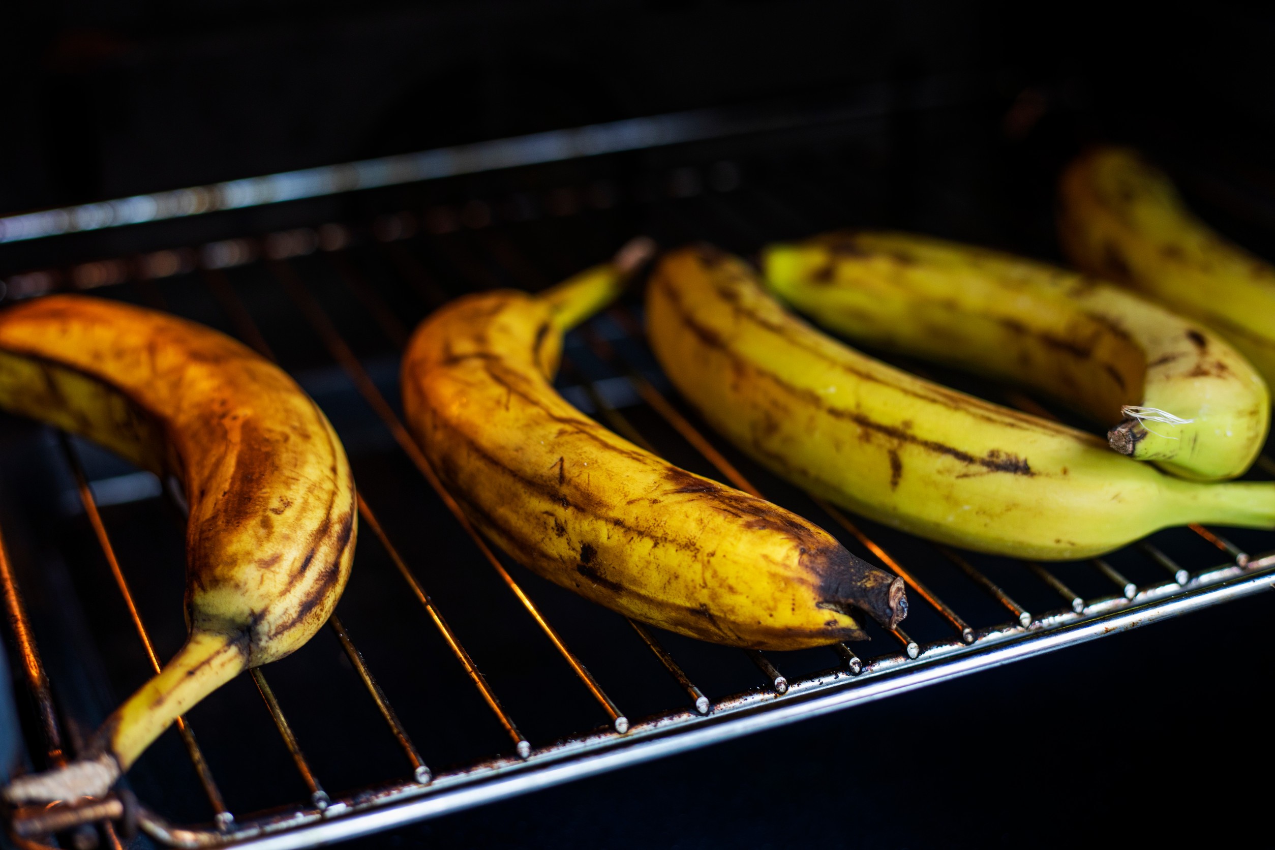 Baked bananas on oven rack