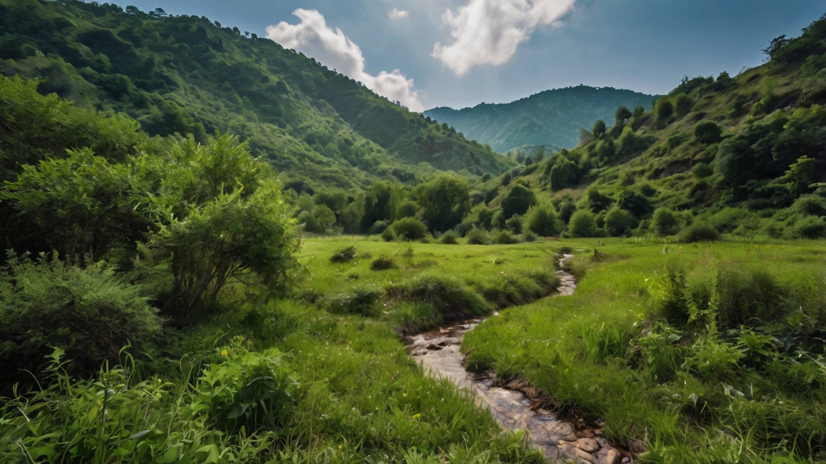 Beautiful Mountain Landscape With A Small Stream Beautiful Mountain Landscape With A Small Stream