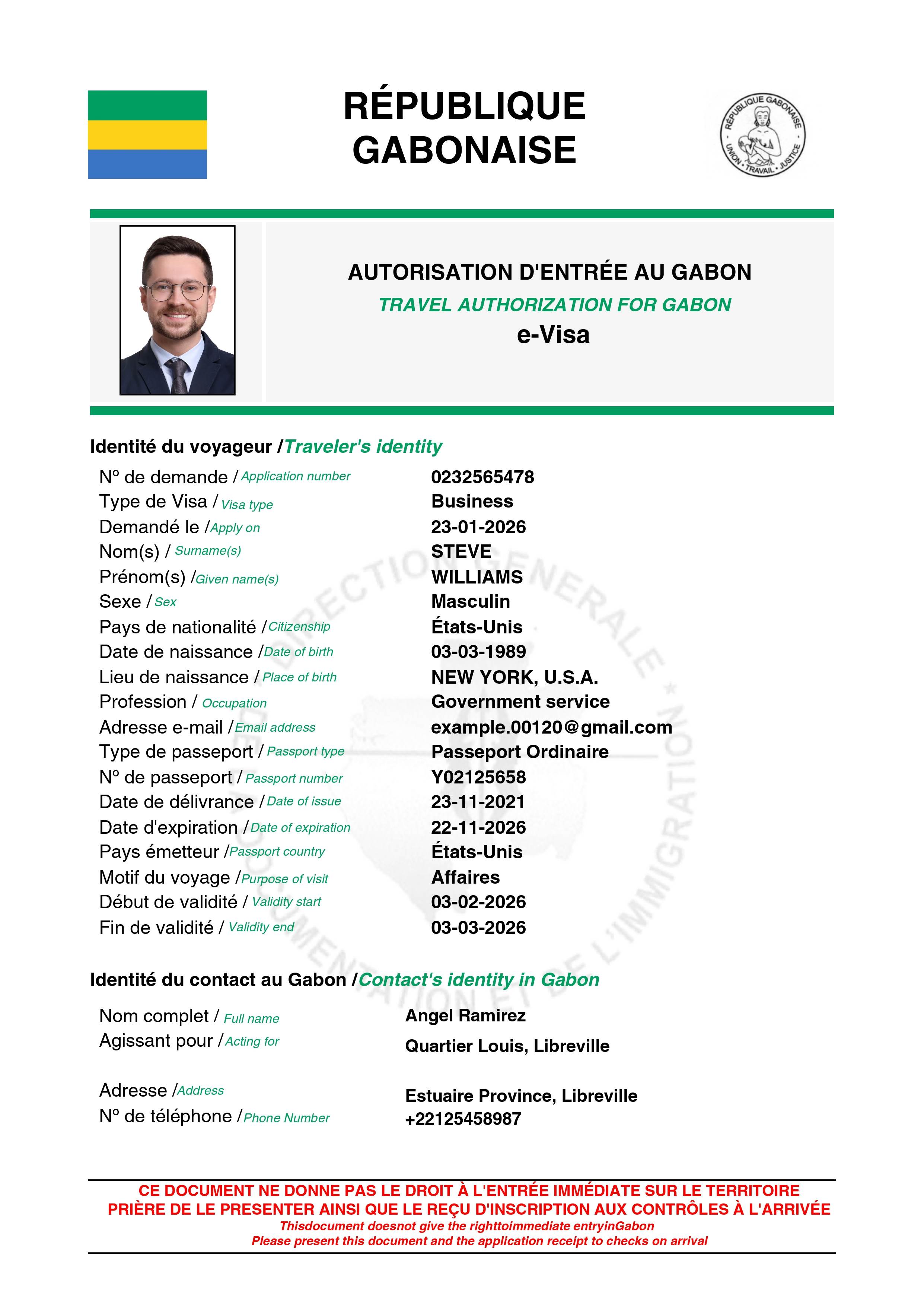 Gabon Business eVisa Sample