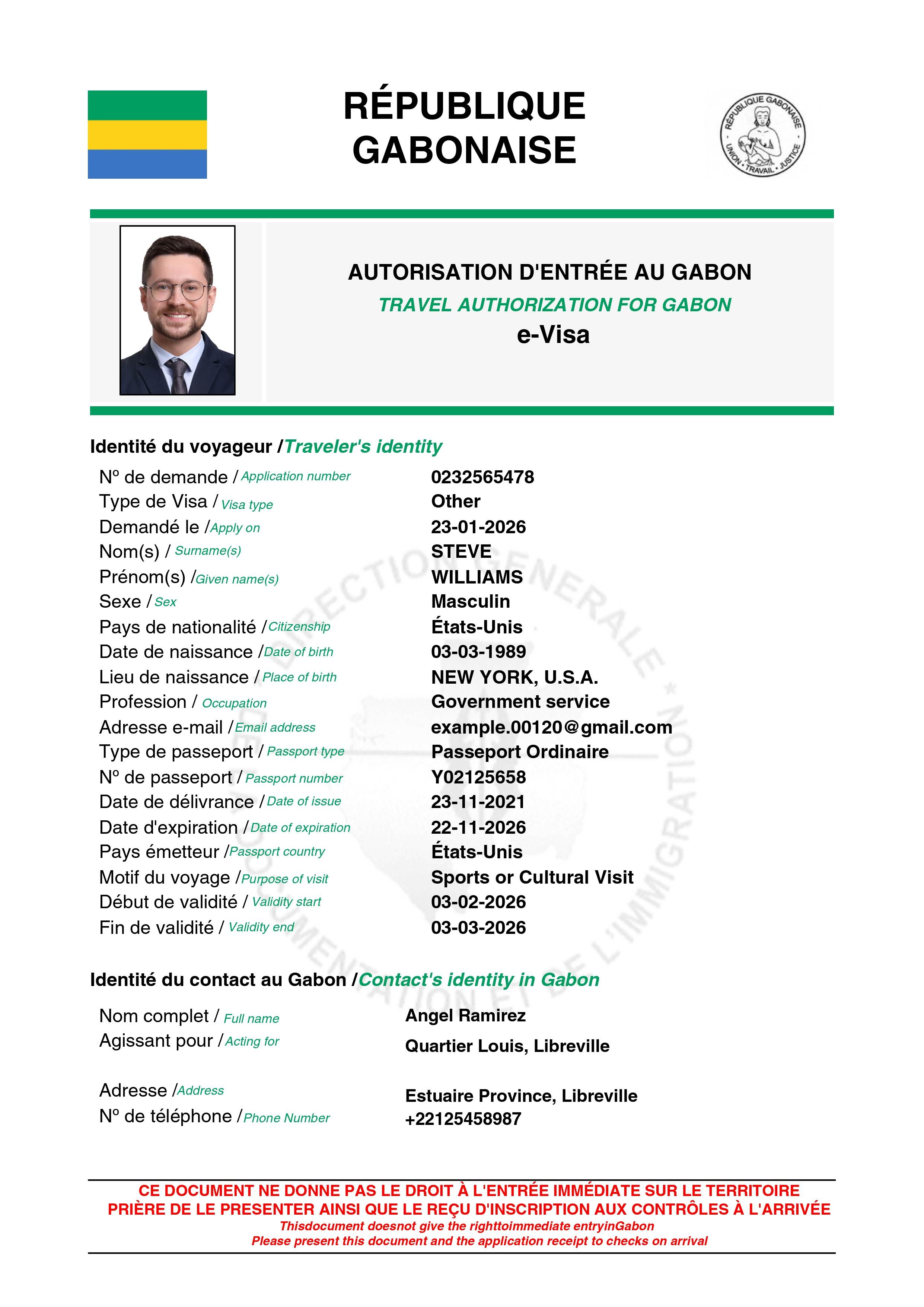 Gabon Sports eVisa Sample