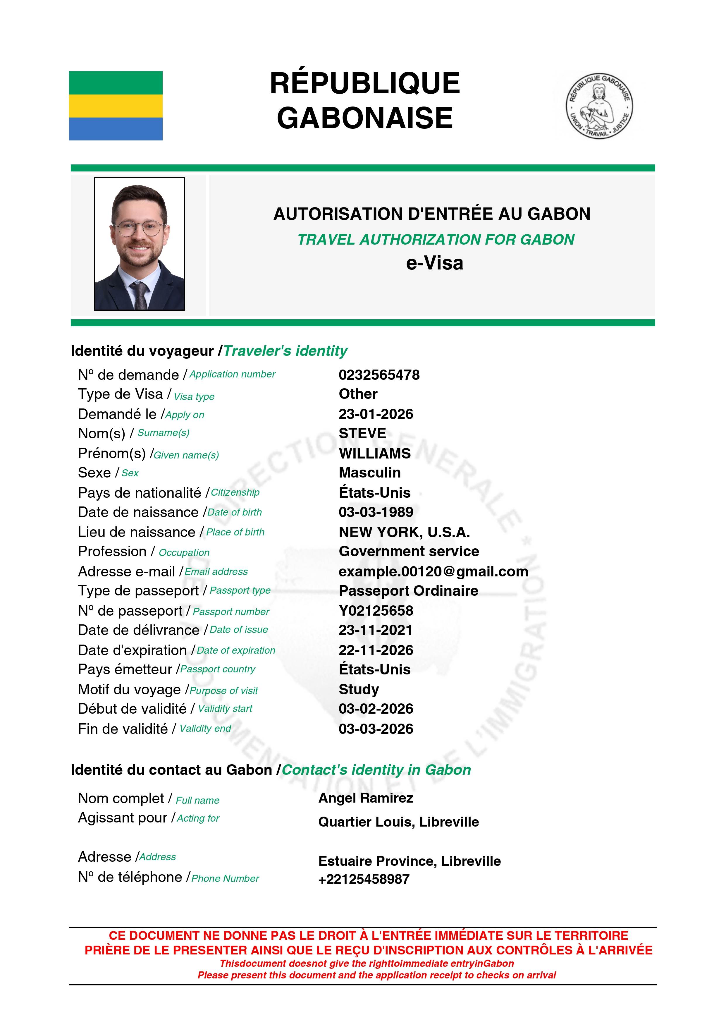 Gabon Study eVisa Sample