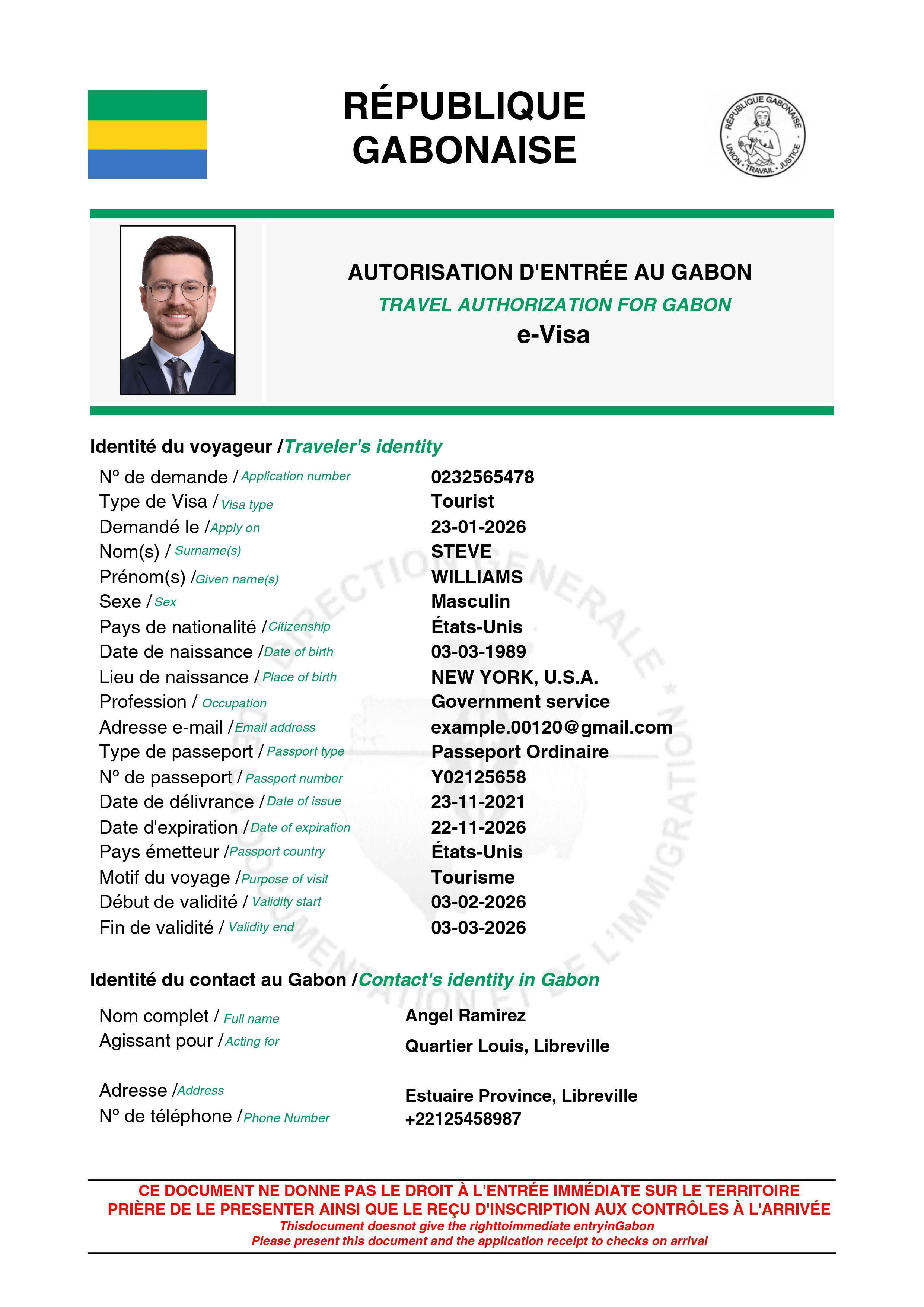 Gabon eVisa Sample