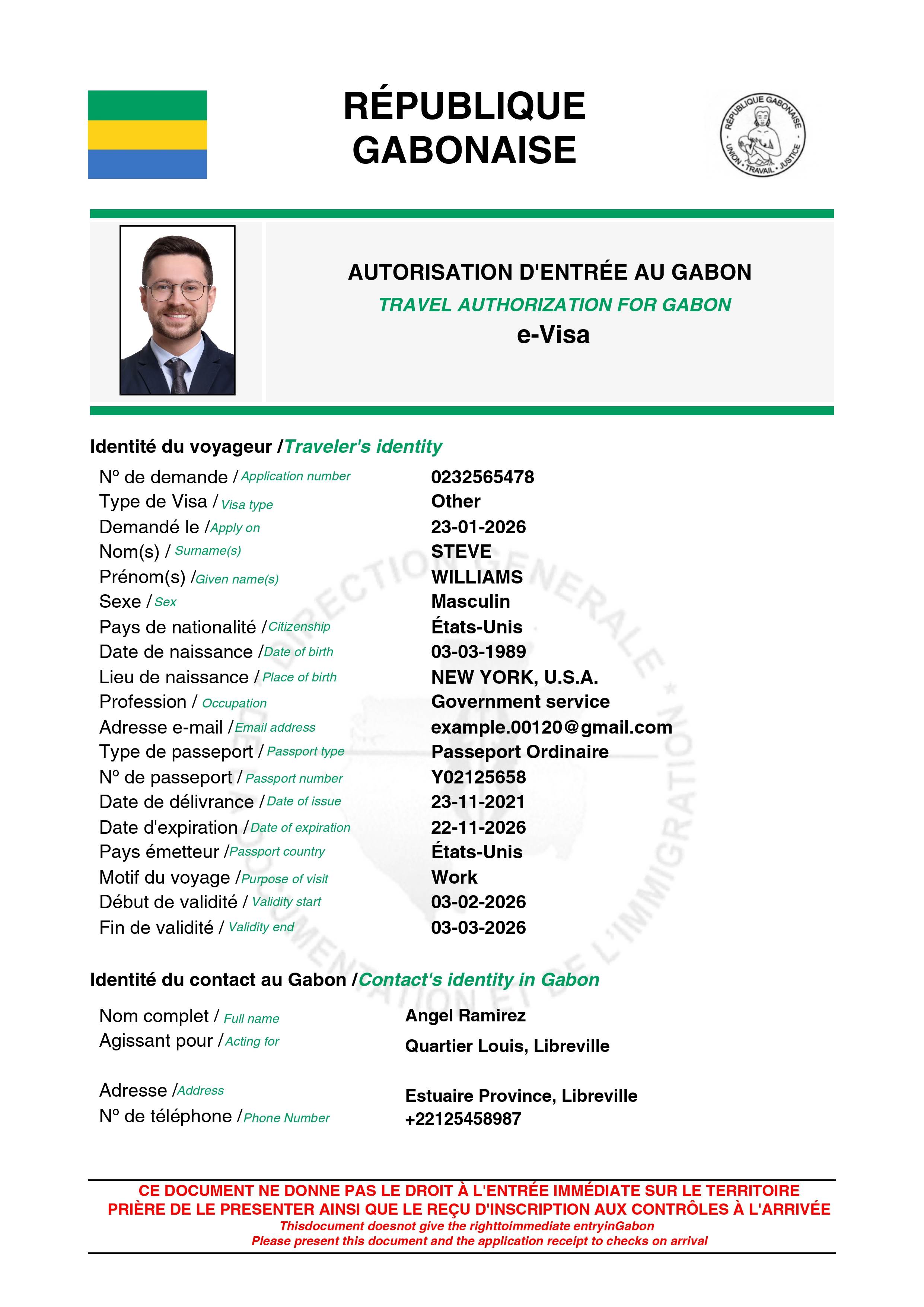 Gabon Work eVisa Sample