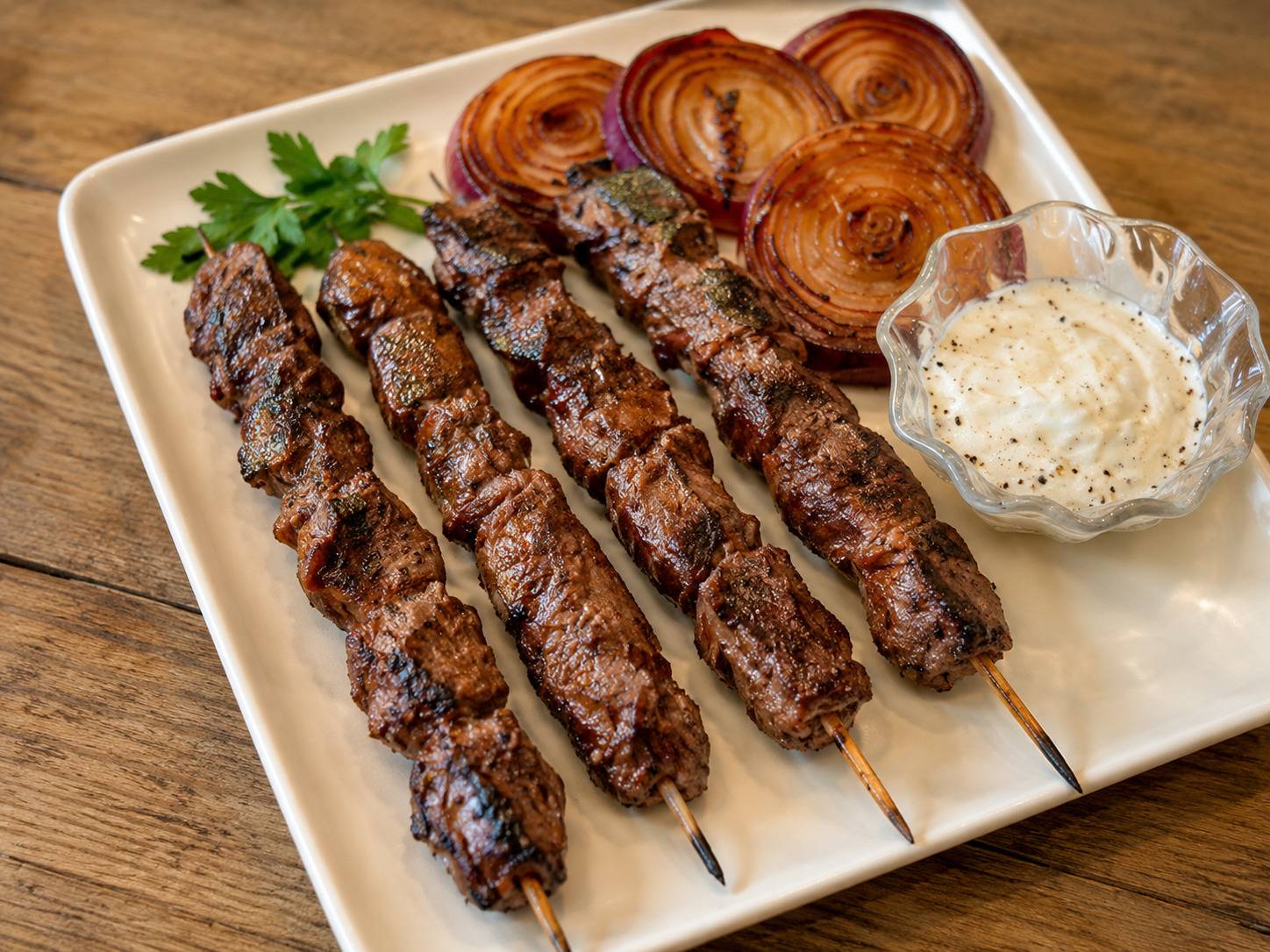 Ground Beef Brochettes With Snacks And Dip