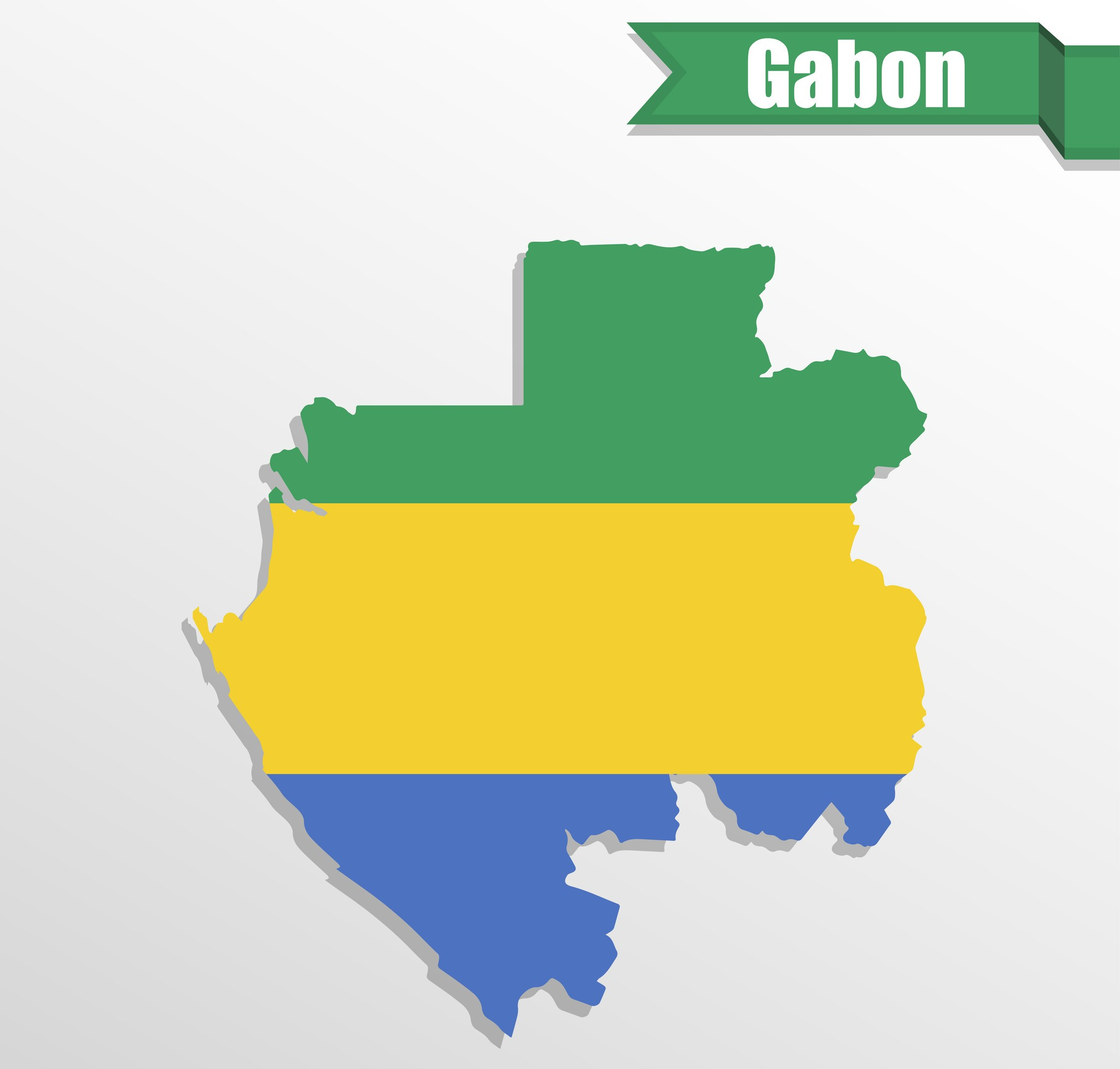 Map of Gabon with national flag