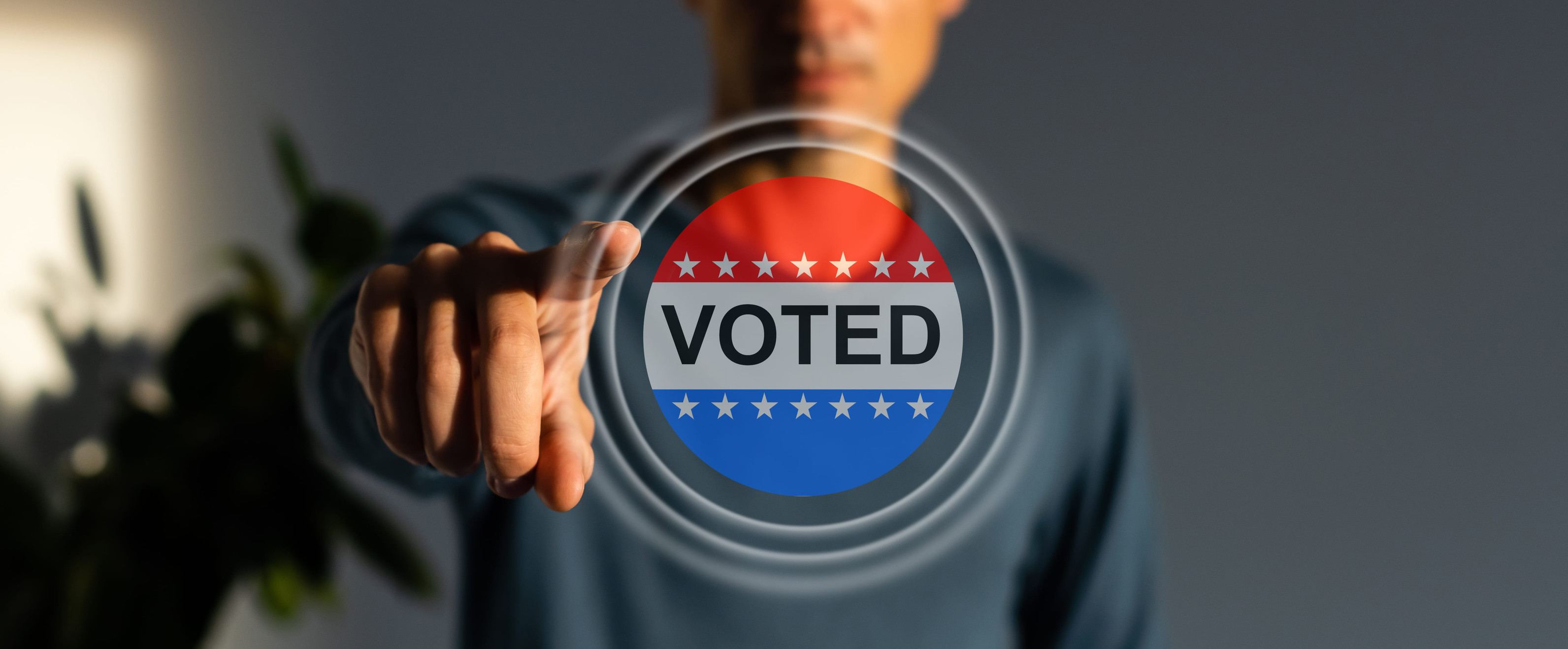 Person Pressing A Button To Vote For A Politician